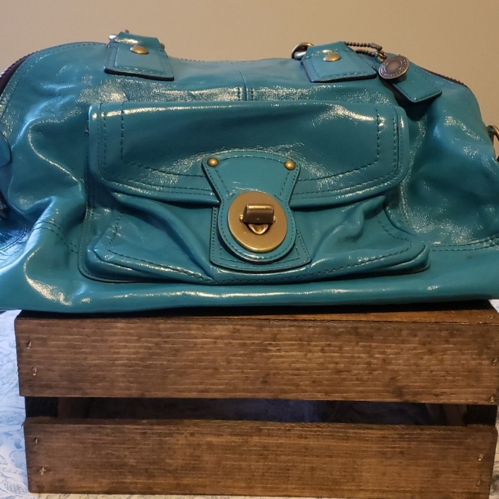Coach Francine Legacy Teal Patent Leather Limited